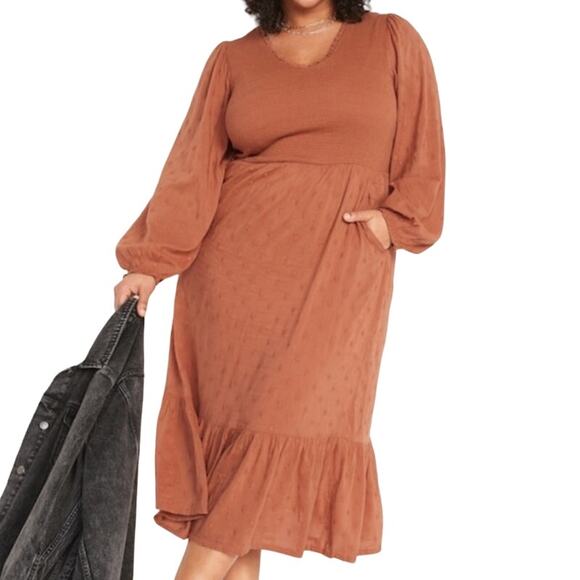 NWT Old Navy Smoked Midi Dress Women's Plus Size 3X Fit & Flare Clip Dot Design - Picture 1 of 16